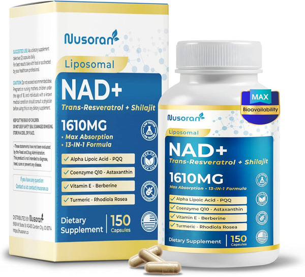 Ultra NAD+ 1610Mg - 13-In-1 Formula with Resveratrol, Coq10, Shilajit - Max Absorption - Made in USA - 150 Capsules - Non-Gmo, Gluten-Free, Lab Tested