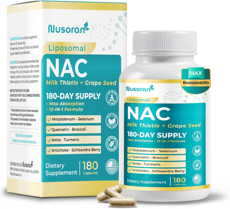 Ultra NAC - 12-In-1 with Milk Thistle, Grape Seed, Quercetin, Turmeric – Max Absorption - Non-Gmo, Gluten-Free, Lab Tested - Made in USA (180 Count (Pack of 1))