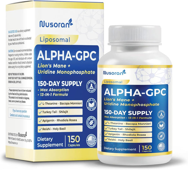 Alpha-Gpc – 13-In-1 with Lion’S Mane, Uridine, Bacopa, Rhodiola – Liposomal Delivery – Non-Gmo, Gluten-Free, 150 Capsules