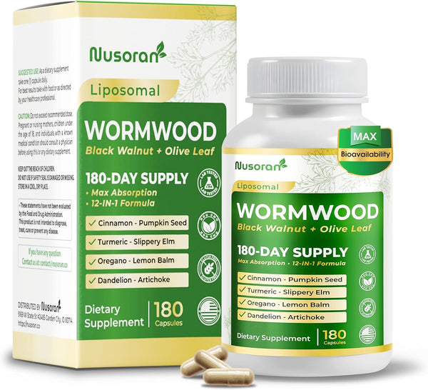 Premium Wormwood - 12-In-1 with Black Walnut, Olive Leaf, Pumpkin Seed, Turmeric - Max Absorption - 180 Capsules - Non-Gmo, Gluten-Free, Lab Tested