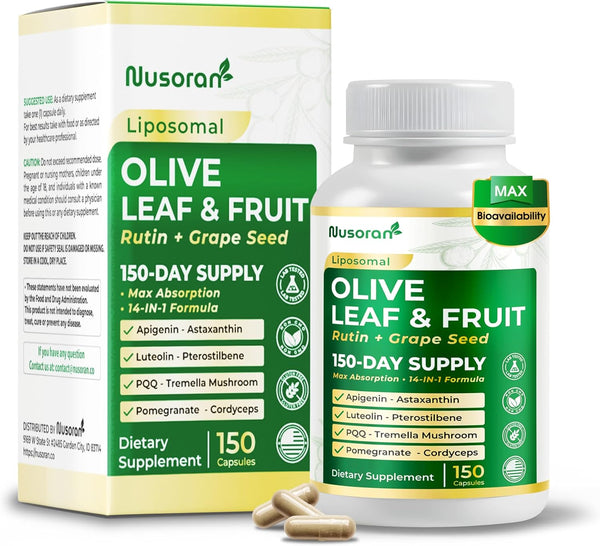 Premium Olive Leaf & Fruit - 13-In-1 with Rutin, Grape Seed, Astaxanthin, PQQ - Max Absorption - 150 Capsules - Made in the USA - Non-Gmo, Gluten-Free, Lab Tested