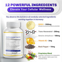 Ultra NMNH 1542Mg - 12-In-1 with Resveratrol, Coq10, Quercetin, Rhodiola - Max Absorption - 150 Capsules - Made in USA - Non-Gmo, Gluten-Free, Lab Tested