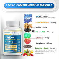 Ultra NAD+ 1610Mg - 13-In-1 Formula with Resveratrol, Coq10, Shilajit - Max Absorption - Made in USA - 150 Capsules - Non-Gmo, Gluten-Free, Lab Tested