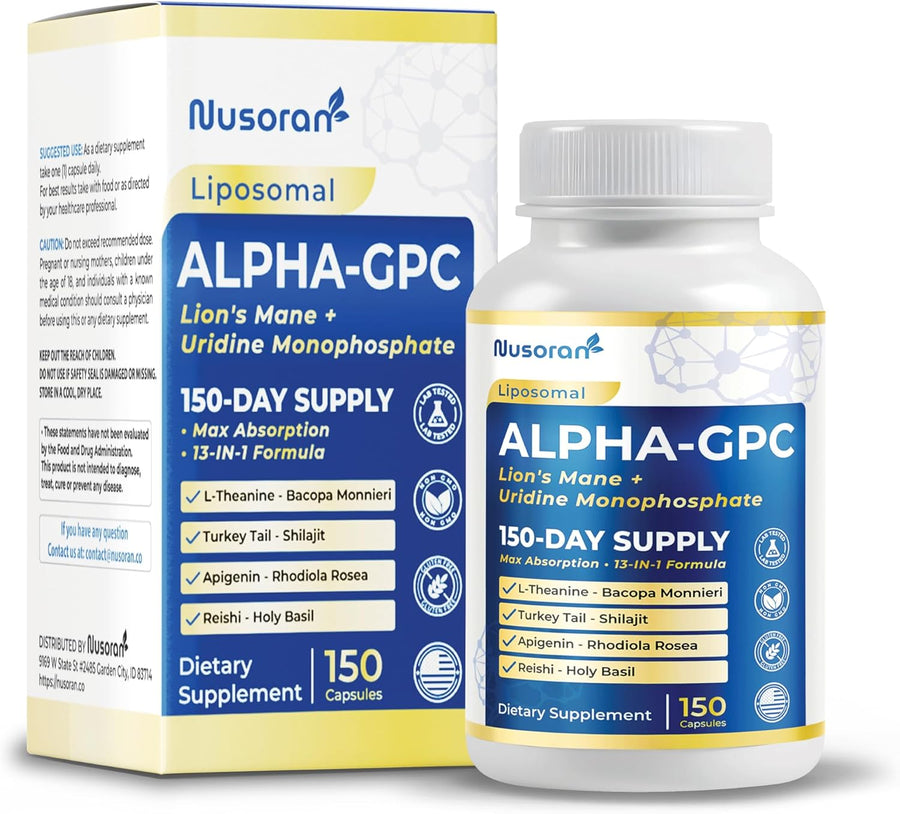 Alpha-Gpc – 13-In-1 with Lion’S Mane, Uridine, Bacopa, Rhodiola – Liposomal Delivery – Non-Gmo, Gluten-Free, 150 Capsules