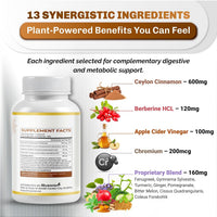 Ultra Ceylon Cinnamon - 13-In-1 with Berberine, Apple Cider Vinegar, Turmeric, Bitter Melon - Max Absorption - Made in USA - 180 Capsules - Non-Gmo, Gluten-Free, Lab Tested