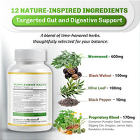 Premium Wormwood - 12-In-1 with Black Walnut, Olive Leaf, Pumpkin Seed, Turmeric - Max Absorption - 180 Capsules - Non-Gmo, Gluten-Free, Lab Tested