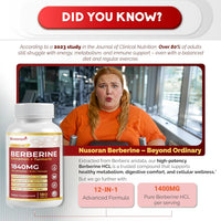 Ultra Berberine 1840 Mg - 12-In-1 with Cinnamon, Turmeric, Coq10, ALA, Gymnema, Bitter Melon - Max Absorption - 180 Capsules - Non-Gmo, Gluten-Free, Lab Tested