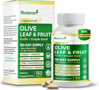 Premium Olive Leaf & Fruit - 13-In-1 with Rutin, Grape Seed, Astaxanthin, PQQ - Max Absorption - 150 Capsules - Made in the USA - Non-Gmo, Gluten-Free, Lab Tested