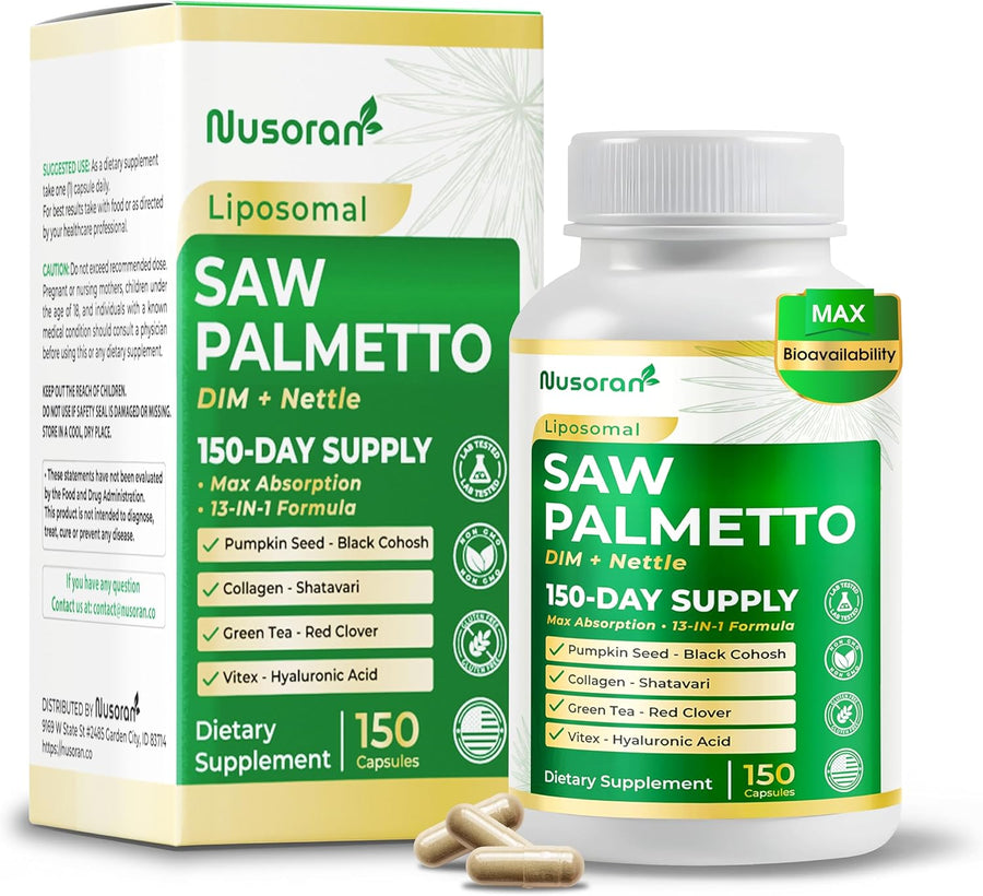 Ultra Saw Palmetto - 13-In-1 with DIM, Nettle, Pumpkin Seed, Collagen, Vitex - Max Absorption - Made in USA - 150 Capsules - Non-Gmo, Gluten-Free, Lab Tested